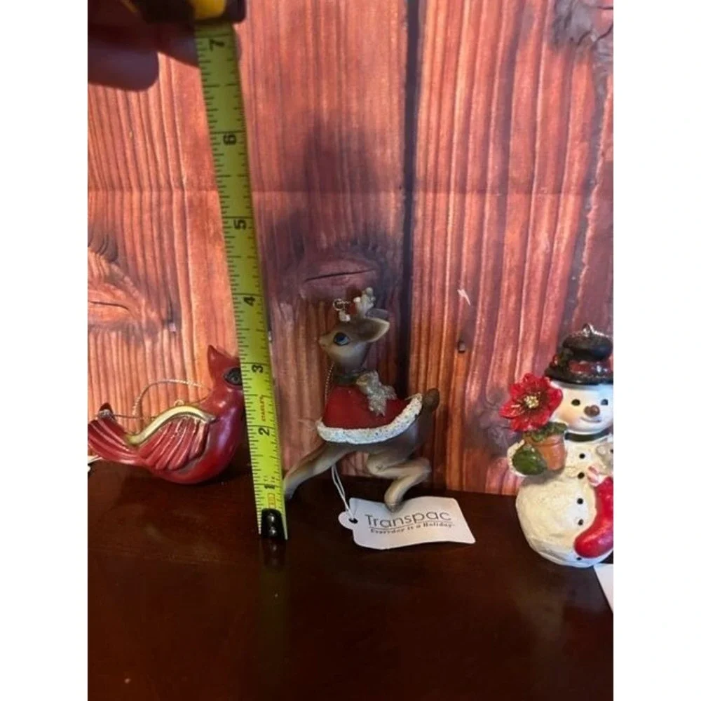 Set Of 3 Transpac Holiday Ornaments:‎ Reindeer Snowman & Cardinal